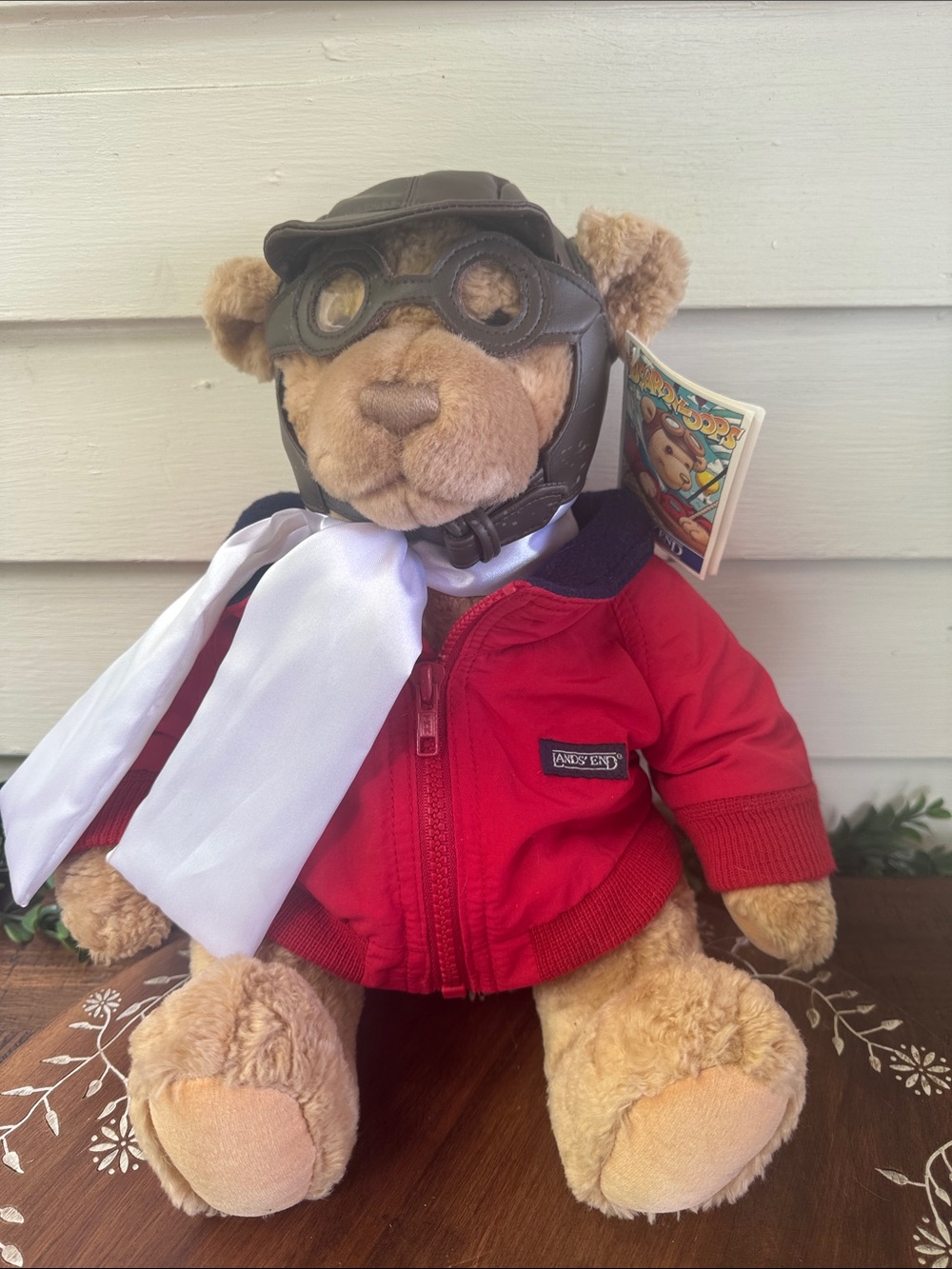 Vtg Lands' End Red Pilot Explorer Bear Plush